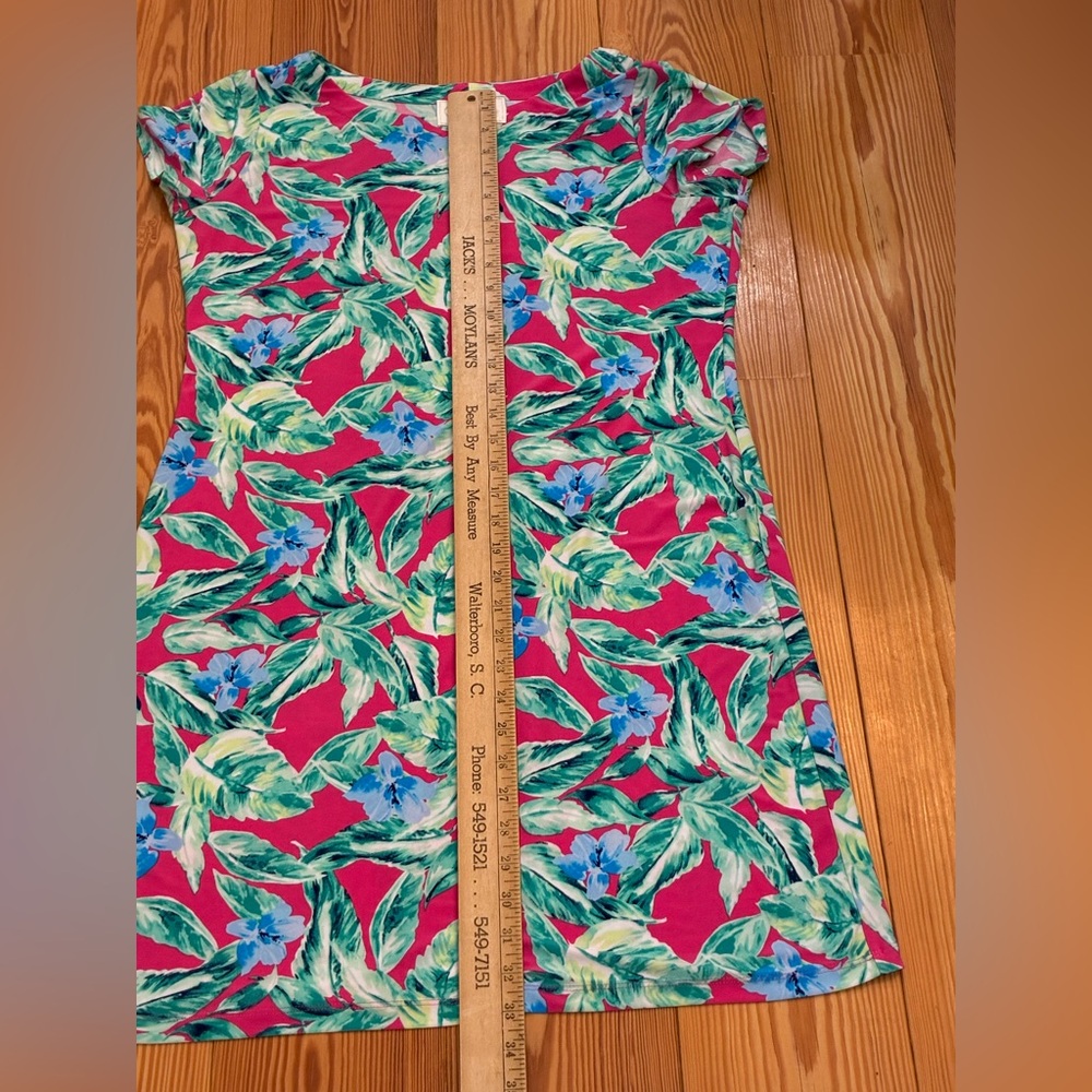 Pappagallo Tropical Leaf Print Knit Dress Pink/Green Size M party ready   C20 - Picture 7 of 8
